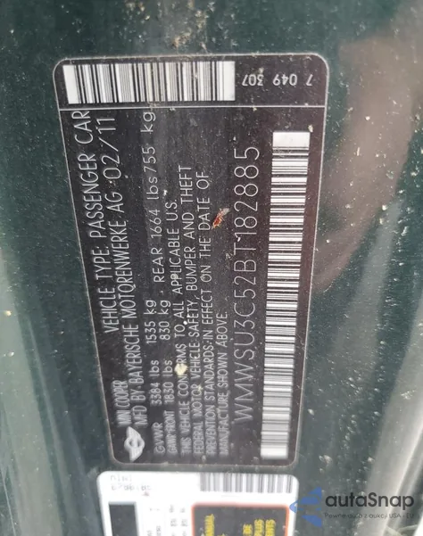 2014 Mini Cooper z USA, uszkodzony, nr VIN WMWSU3C52BT182885